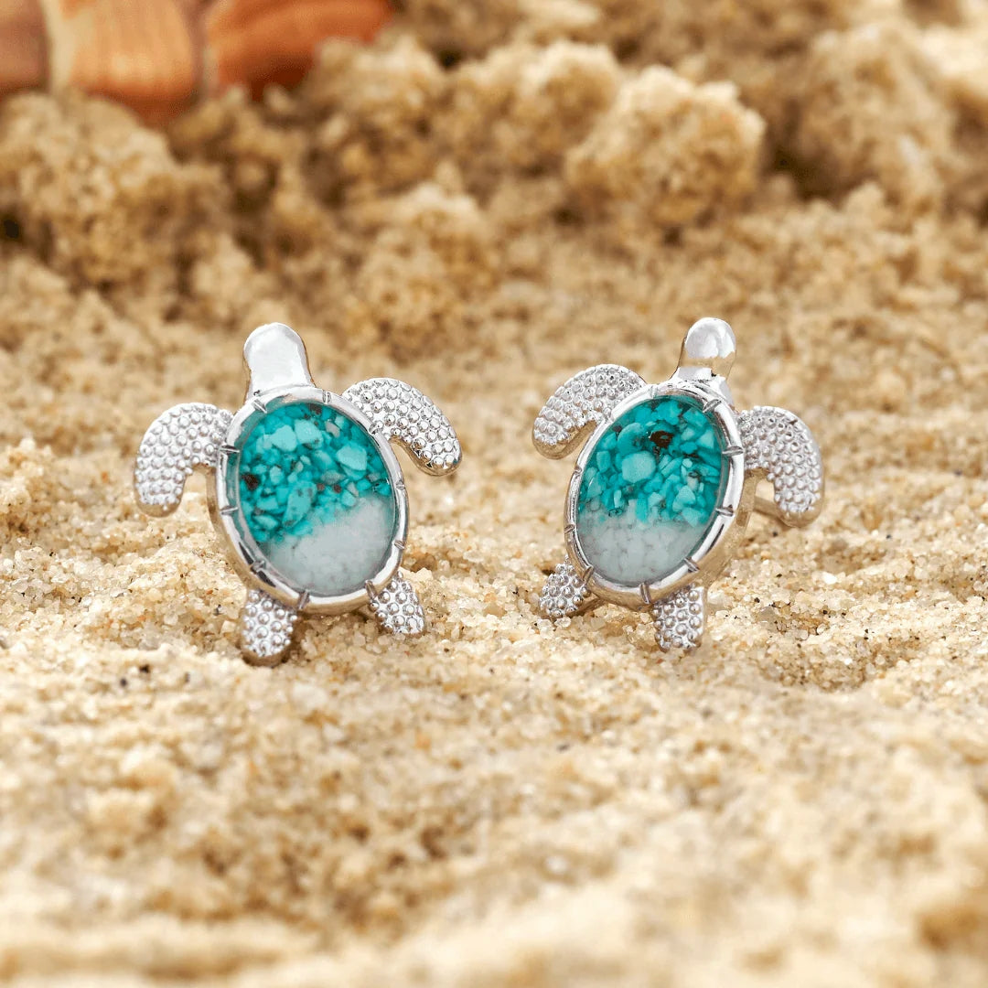 Turquoise opal sea turtle oceanic earrings