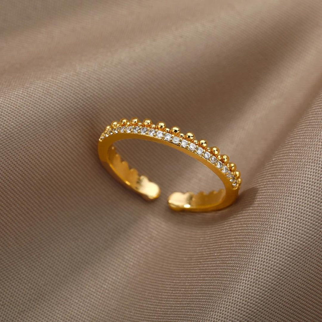 Women's Adjustable Ring - Open Band - Zirconia Accent - Delicate Textured Design