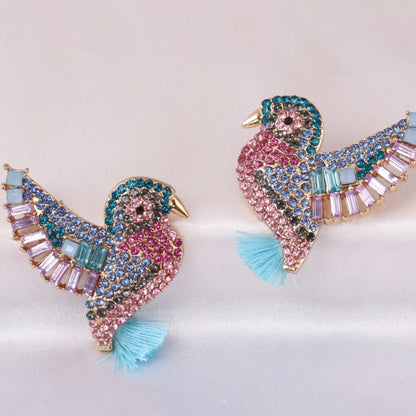 Multicolored zirconia bird earrings