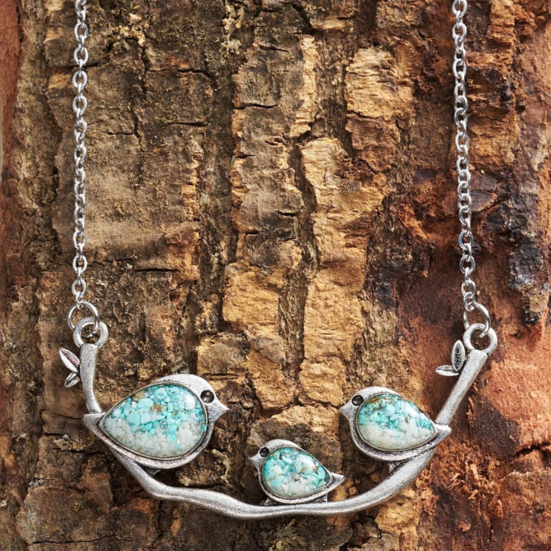 Opal bird family necklace