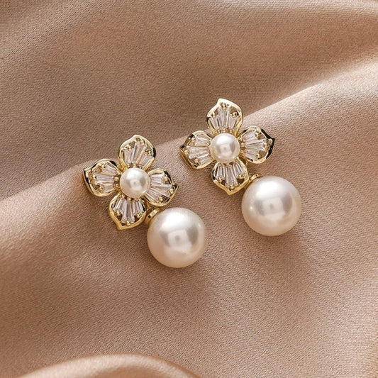 Floral Crystal Accent Drop Earrings