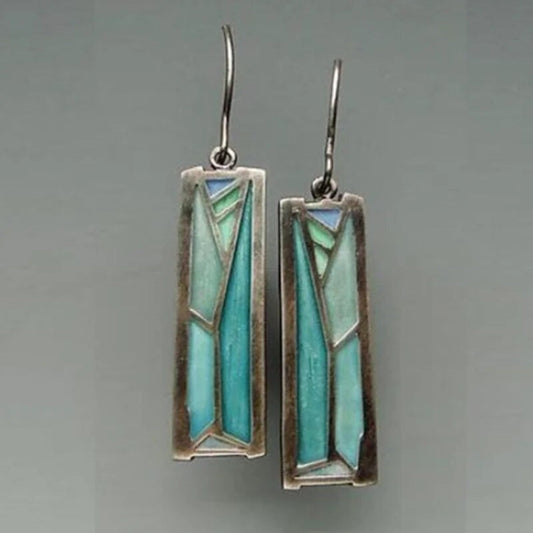 Vintage Rectangular Enamel Earrings