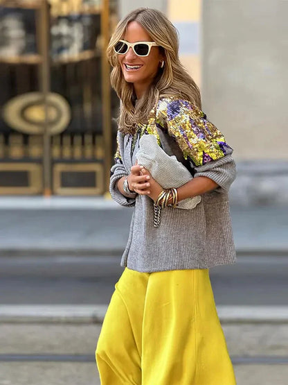 Women's winter sequin jacquard sweater