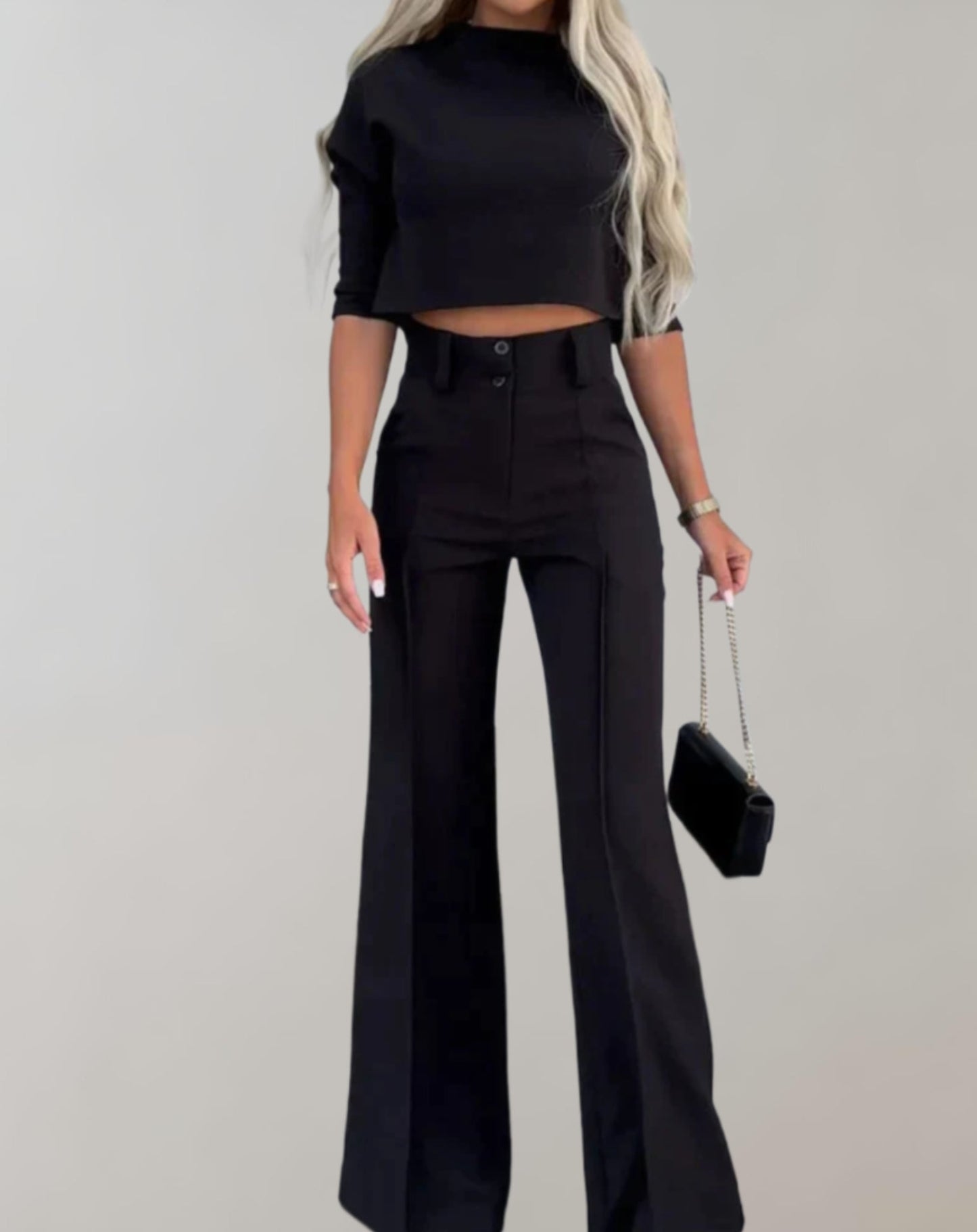 Women's short sleeve top & wide leg pants set