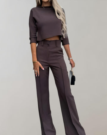 Women's short sleeve top & wide leg pants set