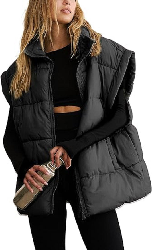 Zipper Pocket Cotton Stand Collar Vest