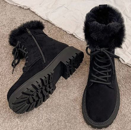 Women's winter suede boots with side zipper and fur integrated