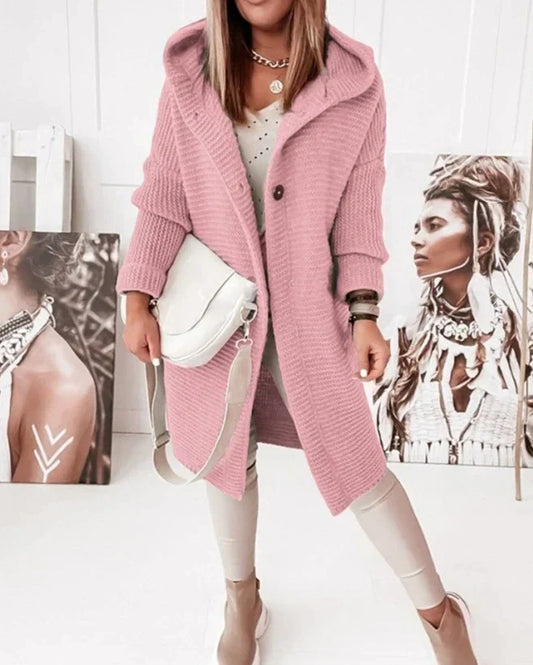 Hooded Relaxed Fit Long Knitted Cardigan