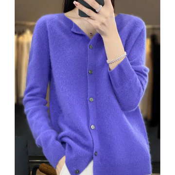 Women's solid color casual wool-like cardigan