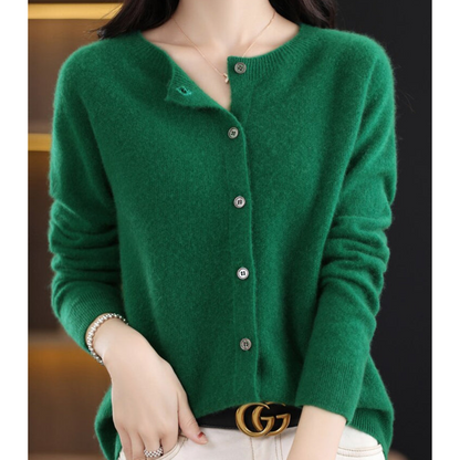 Women's solid color casual wool-like cardigan