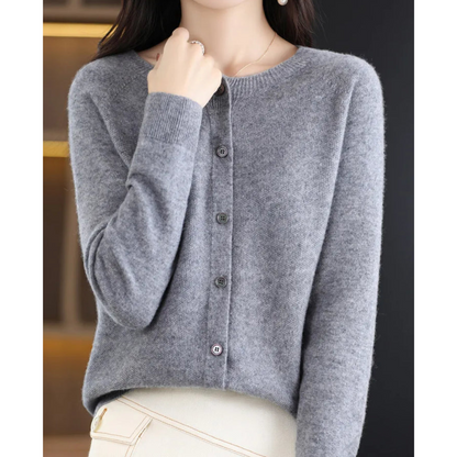 Women's solid color casual wool-like cardigan