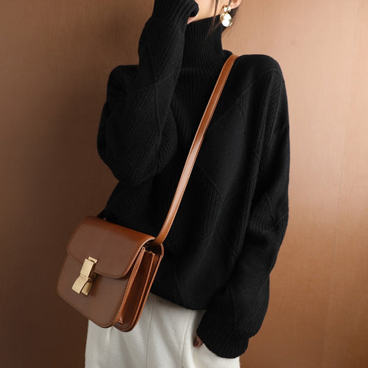 Diamond Pattern Casual Turtleneck Sweater
