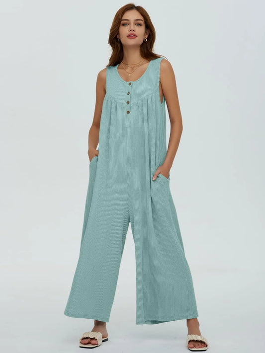 Relaxed Fit Wide Leg Sleeveless Jumpsuit