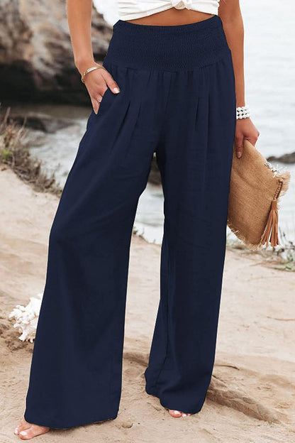 Women's Wide-Leg Pants - Elastic Waist - Flowy Lightweight Casual Wear
