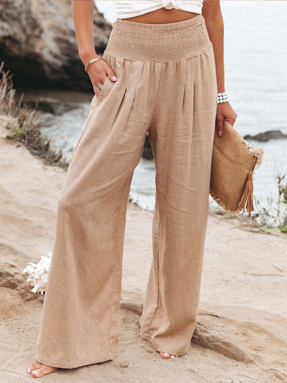 Women's Wide-Leg Pants - Elastic Waist - Flowy Lightweight Casual Wear