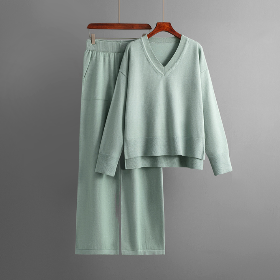 Women's autumn winter loose casual sweater pullover two-piece suit