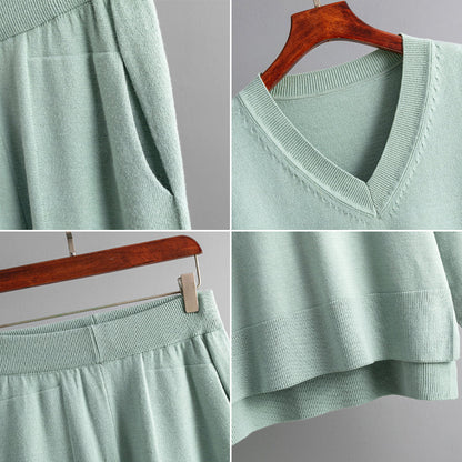 Women's autumn winter loose casual sweater pullover two-piece suit