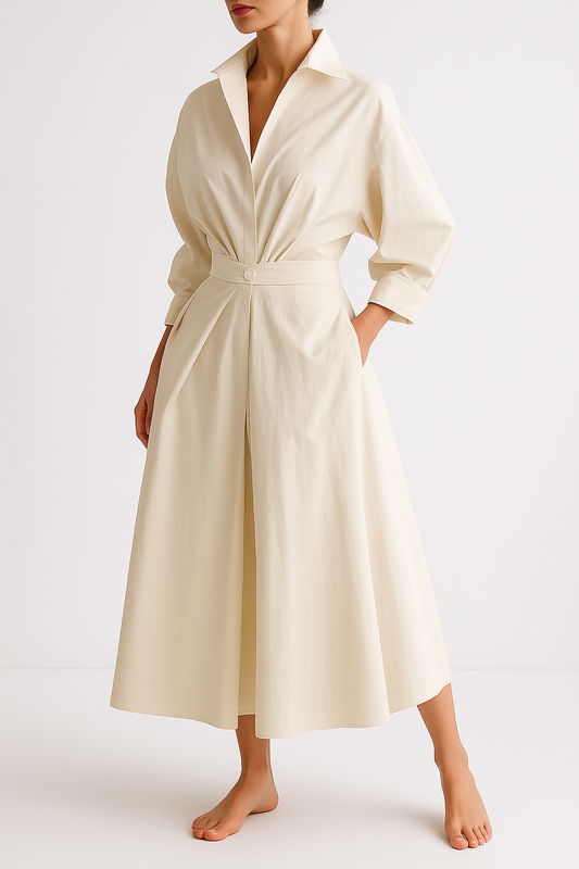 Belted Waist Midi Shirt Dress