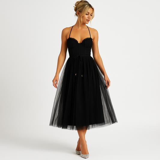 Elegant Tulle A-Line Midi Dress