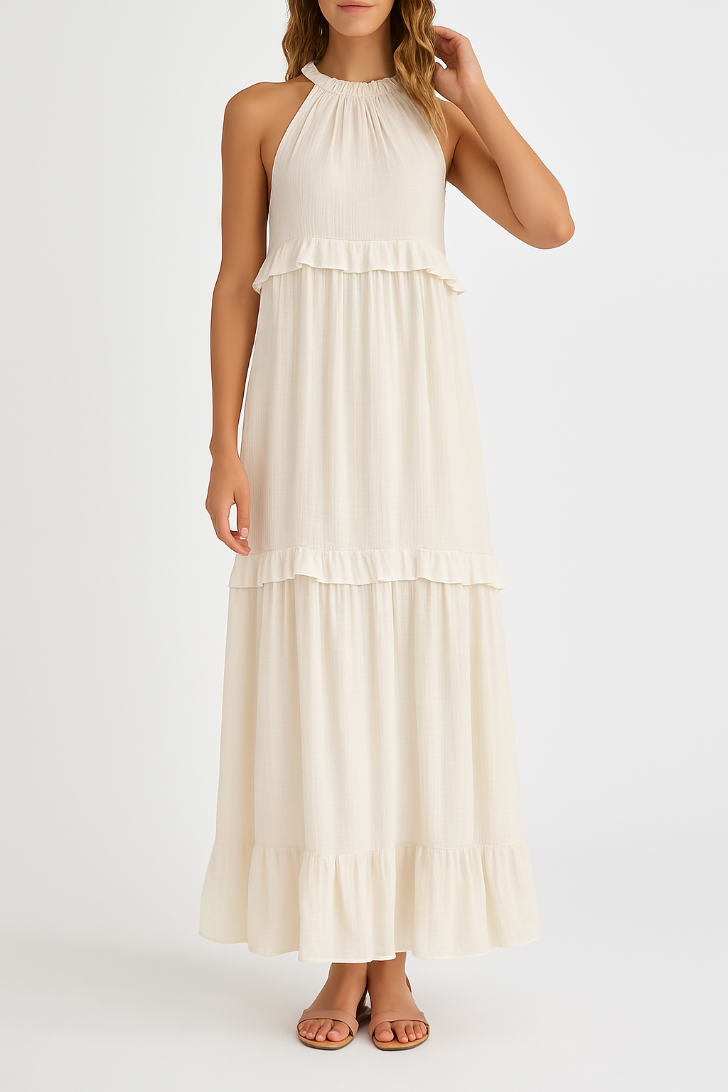 Ruffled Flowy Relaxed Fit Maxi Dress