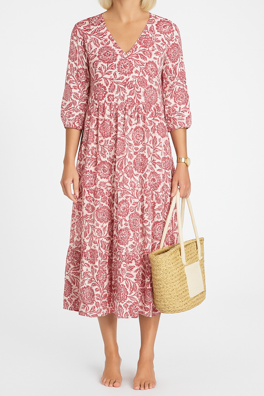 Floral Print Flowy V-Neck Maxi Dress
