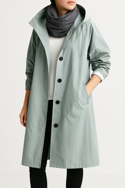 Women's button-up hooded trench coat
