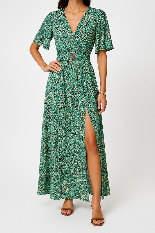 Belted Wrap Waist Maxi Dress