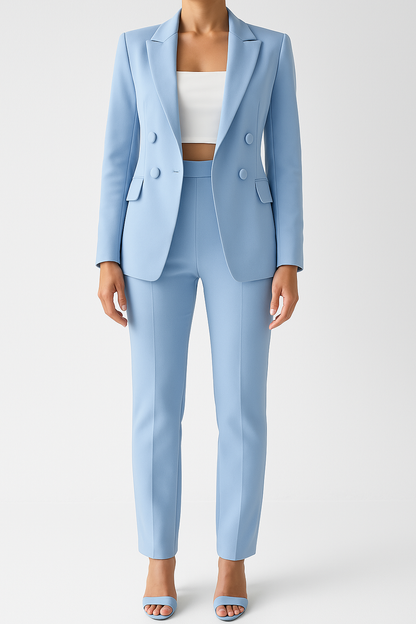 Sky blue double-breasted notched lapel suit blazer jacket for women