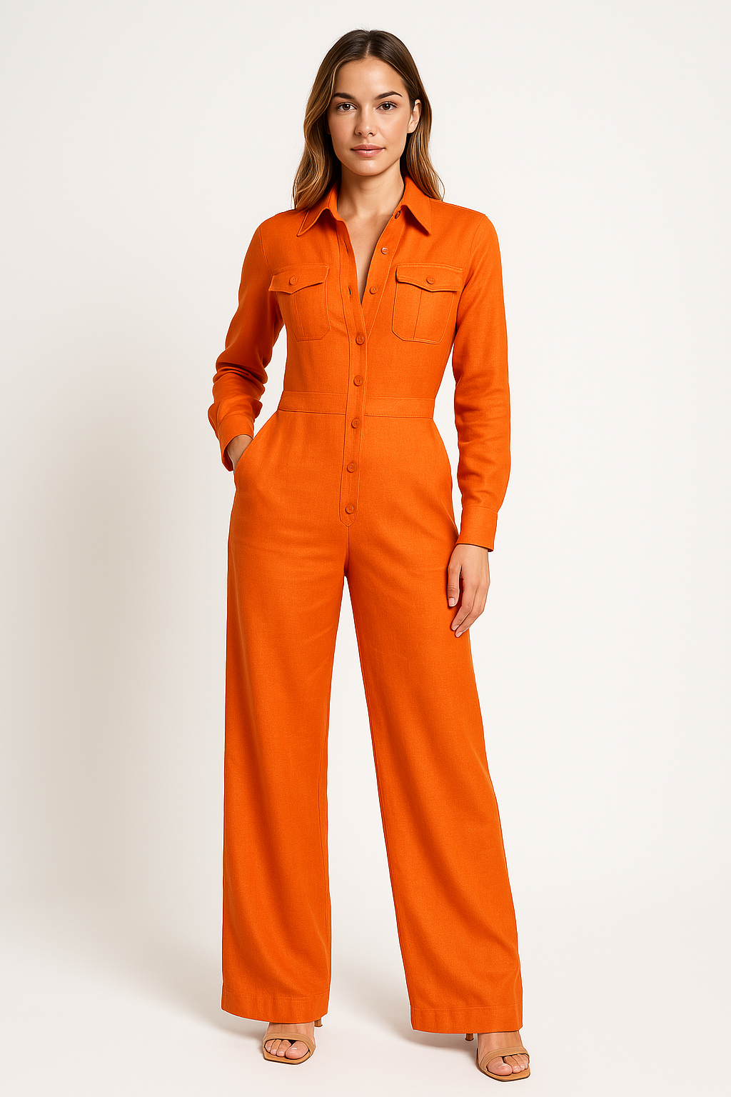Tailored Wide Leg Cotton Blend Jumpsuit