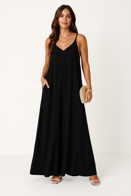 Lace Trim Lightweight A-Line Maxi Dress
