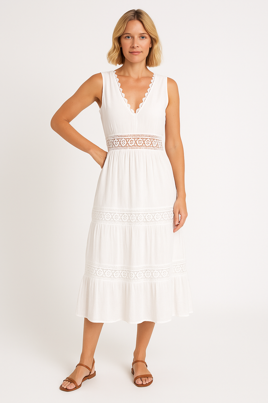 Lace Insert Fit and Flare Midi Dress