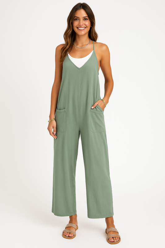 Relaxed Wide-Leg Lightweight Cotton Jumpsuit