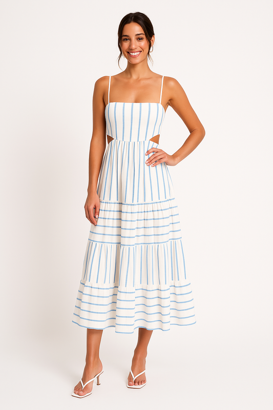 Cut-Out Waist A-Line Spaghetti Strap Long Dress