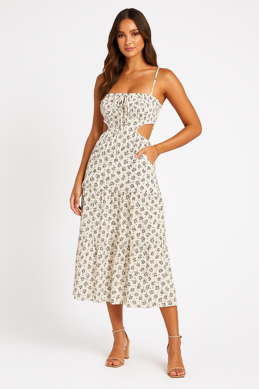 Fitted Bodice V-Neck Sleeveless Maxi Dress