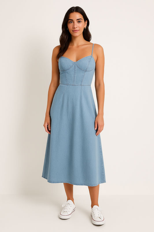 Slim Fit Denim Look Midi Dress