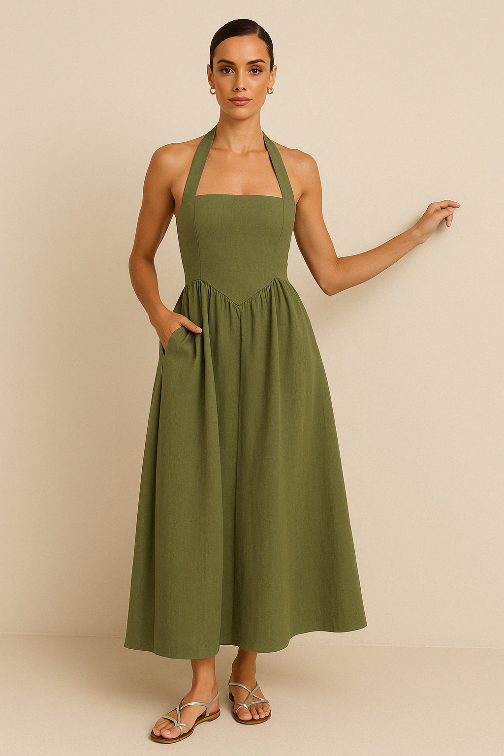 Flowing Breathable A-Line Halter Maxi Dress