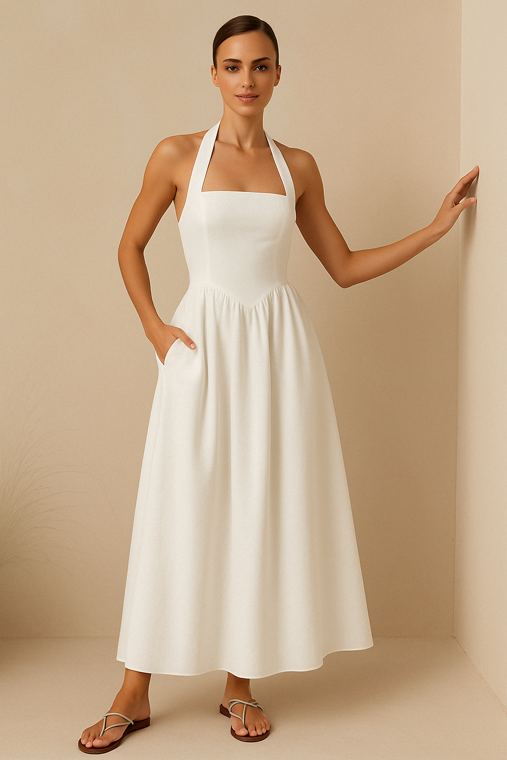 Women’s Maxi Dress – Halter Neck – A-Line Fit – Soft Breathable Flowing Fabric