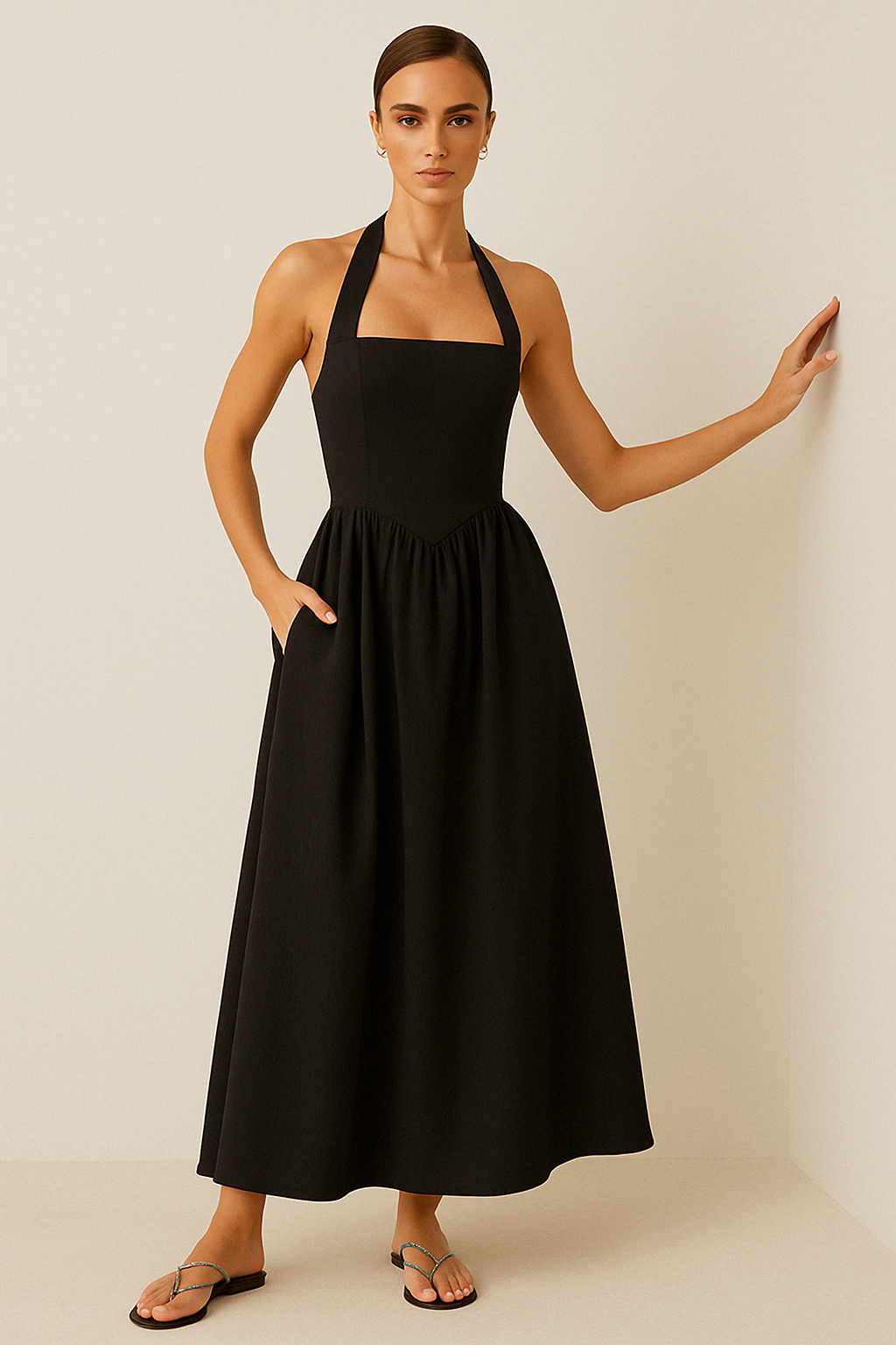 Flowing Breathable A-Line Halter Maxi Dress
