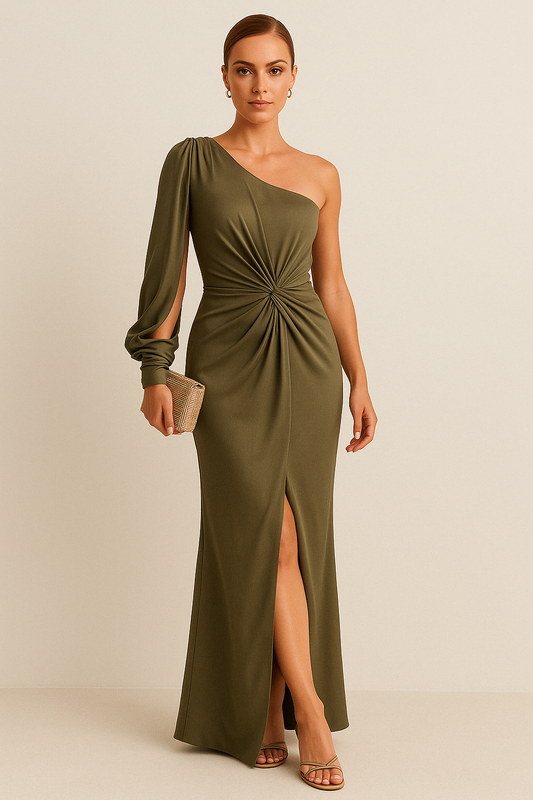 Satin Feel One-Shoulder Maxi Dress