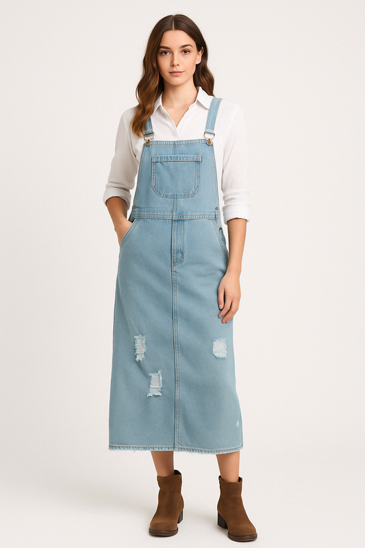 Distressed Relaxed Fit Denim Midi Dress