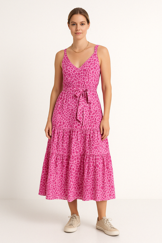 Printed Relaxed Fit Tiered Midi Dress