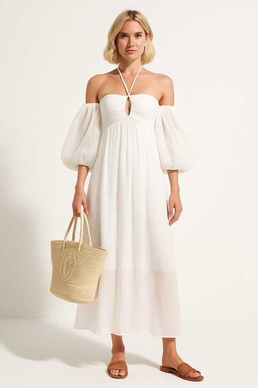 Off Shoulder Flowy Chiffon Maxi Dress