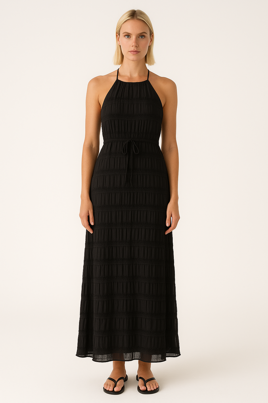 Lace Trim Halter Neck Flowy Maxi Dress