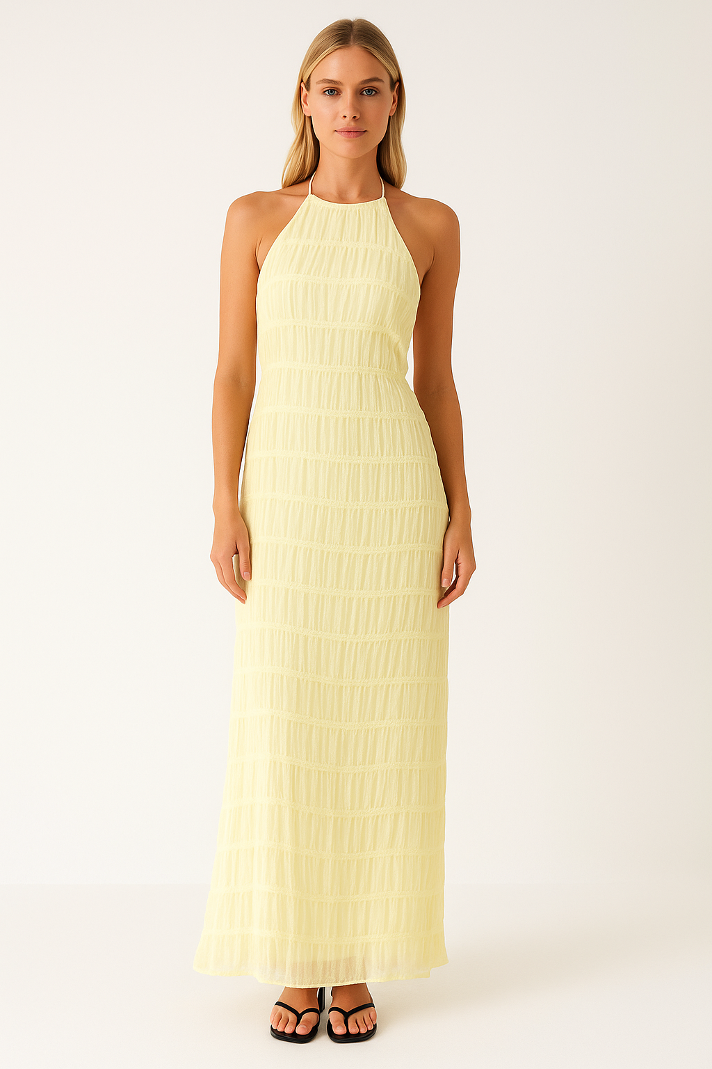 Lace Trim Halter Neck Flowy Maxi Dress