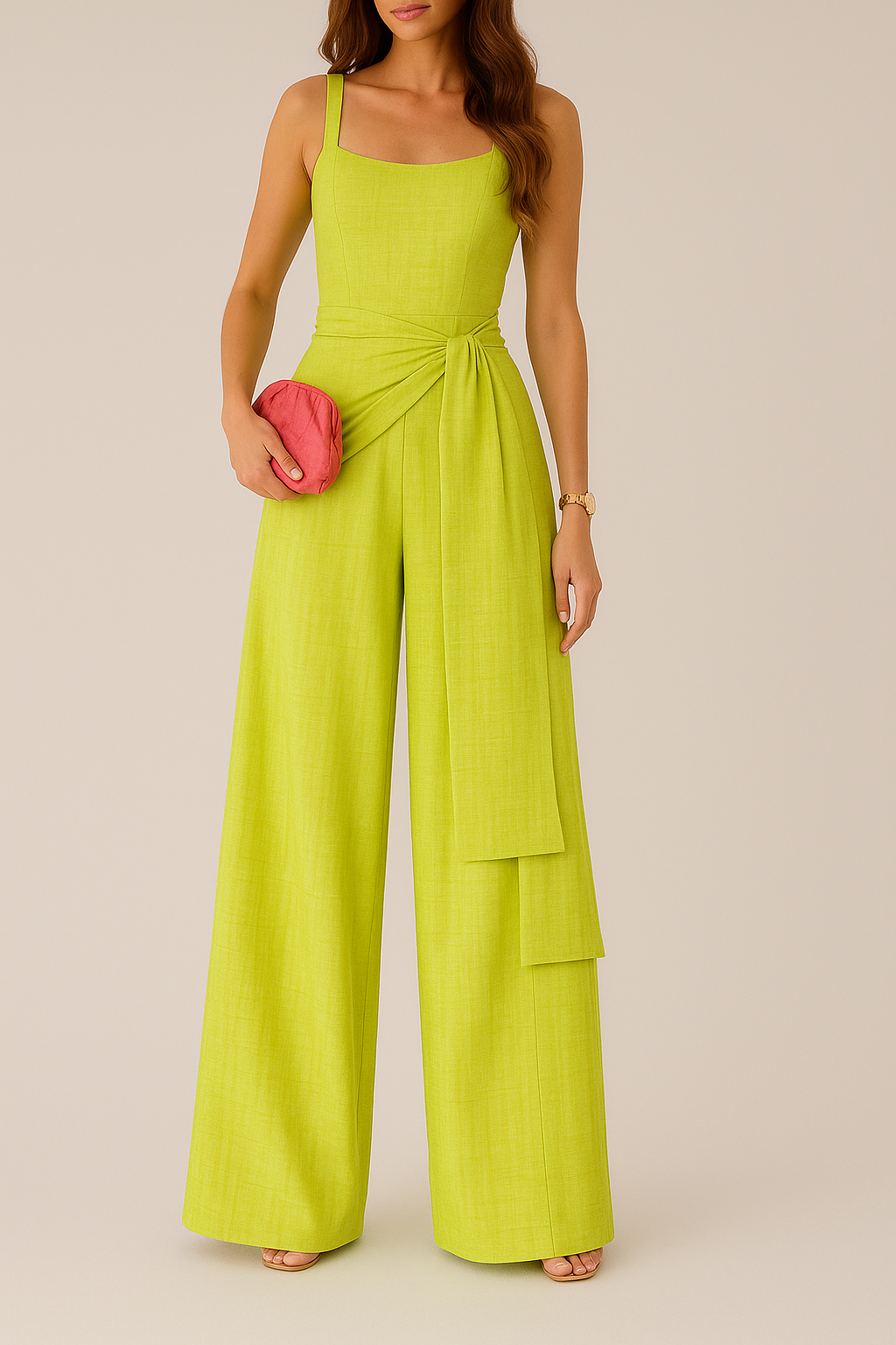 Linen Blend Adjustable Wide Leg Jumpsuit