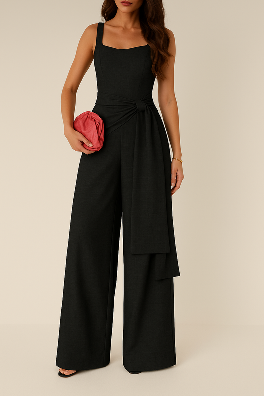 Linen Blend Adjustable Wide Leg Jumpsuit