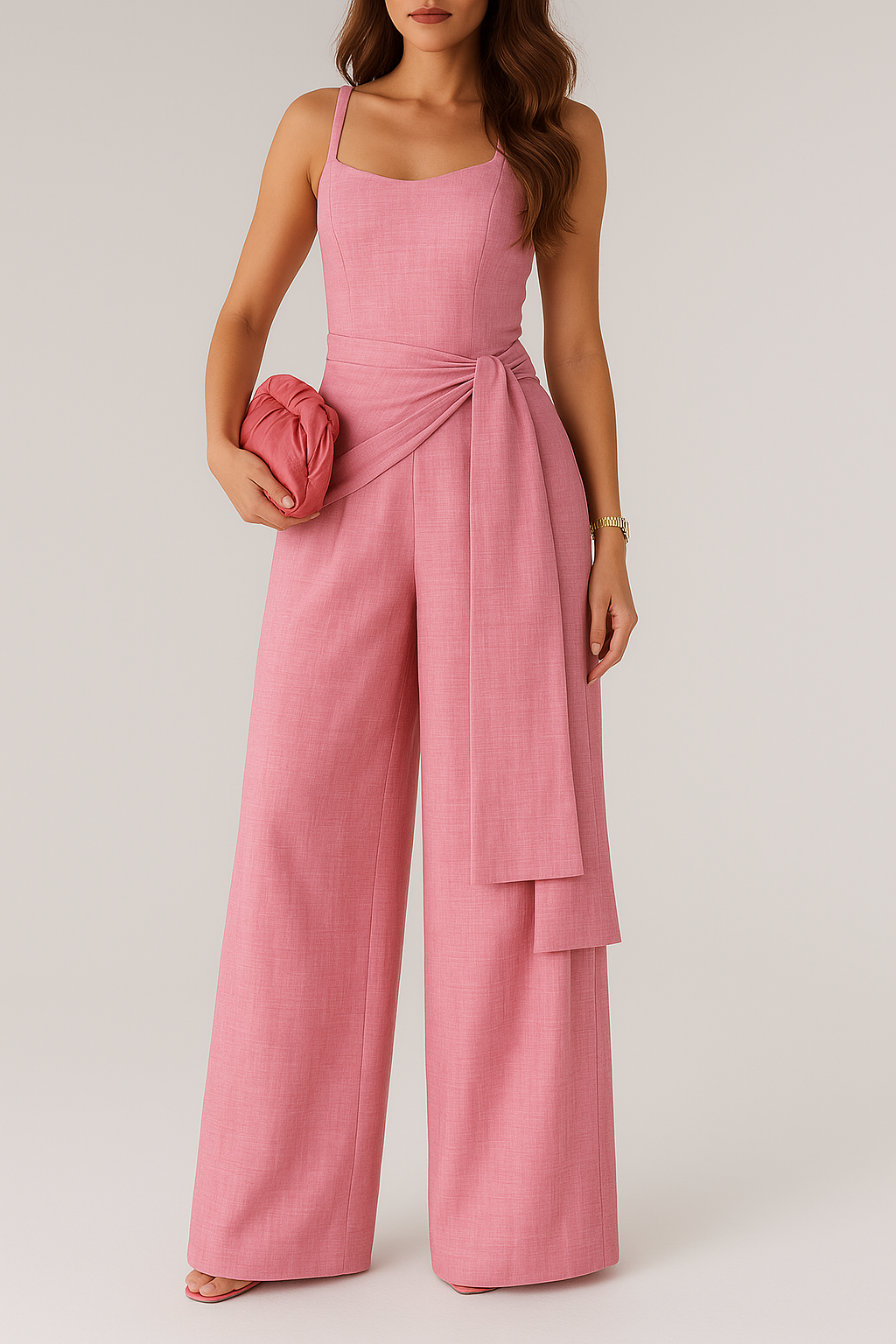 Linen Blend Adjustable Wide Leg Jumpsuit