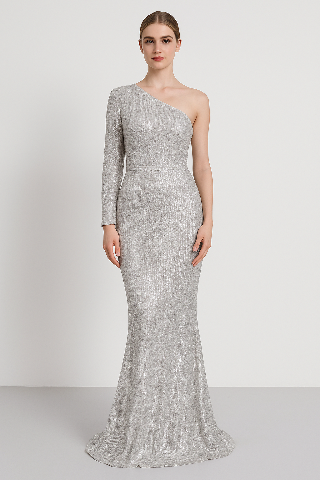 Women’s Evening Gown – Sequined One Shoulder – Slim Fit – Mermaid Silhouette