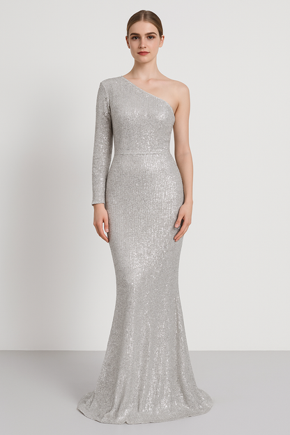 Women’s Evening Gown – Sequined One Shoulder – Slim Fit – Mermaid Silhouette