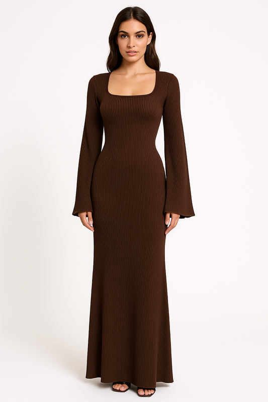 Ribbed Knit Slim Fit Long Sleeve Dress